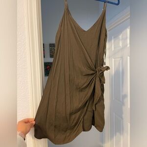 Army green mini wrap dress